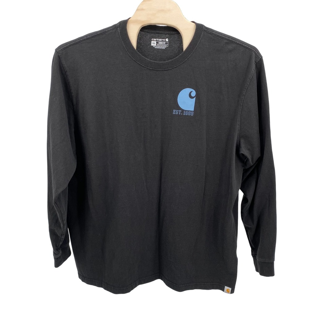 Carhartt Mens 2XL Long Sleeve T Shirt Loose Fit Black EST 1889 Logo Graphic